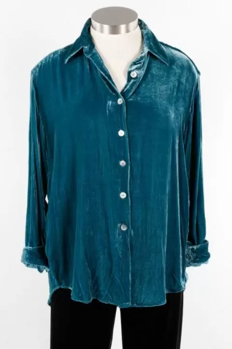 Velvet Boyfriend Shirt Teal