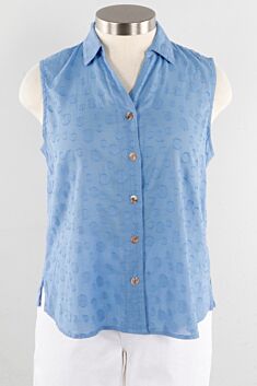 Sleeveless Button Shirt - Cornflower Dot