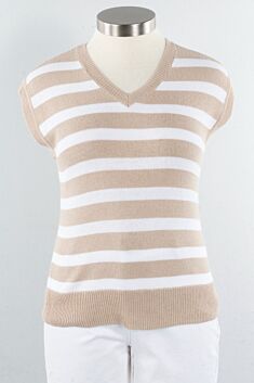 V-Neck Stripe Vest - Greige