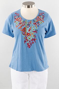 Wilma Short Sleeve Embroidered Top Plus - Cobalt