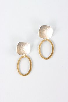 Oval Frame Post Earring - Silver & Brass