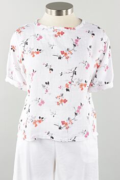 Elbow Sleeve Top - White Cherry Blossom