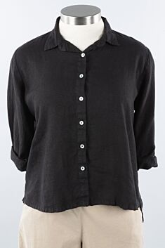 Hi-Low Crop Shirt - Black Linen