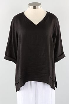 V-Neck Double Layer Top - Black