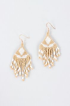 Beaded Chandelier Earring - White & Gold