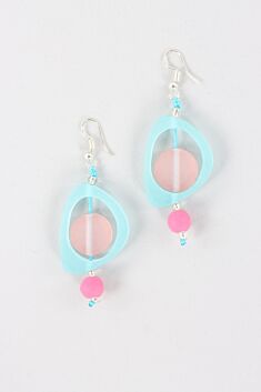 Diwali Oval Earring - Turquoise & Pink