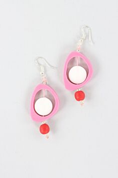 Diwali Oval Earring - Pink & Red