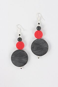 Double Drop Resin Earring - Black & Red