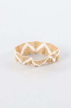 Beaded Stretch Bracelet - Gold & White