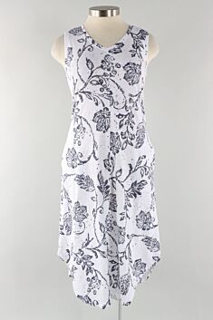 Sleeveless Seamed Dress - White Hibiscus Print