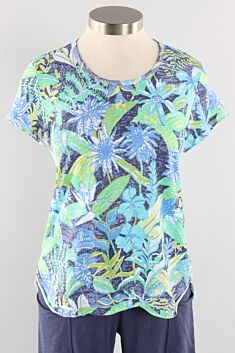 Scoopneck Tee - Marina Dashed Leaves