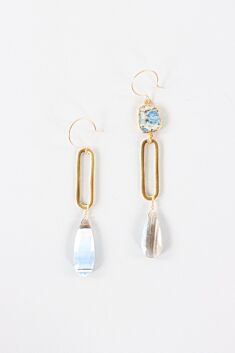 Asymmetrical Agate Earrings - Blue & Gold