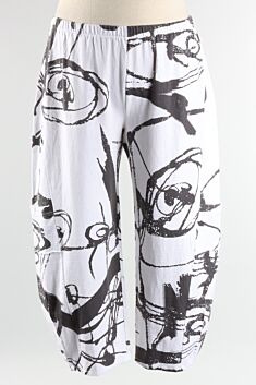 Pleat Crop Pant - White Abstract Print