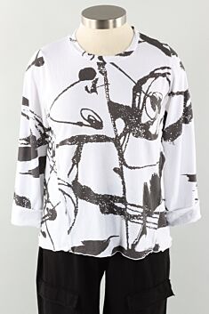 Reverse Seam Top - White Abstract Print