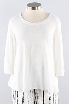 Long Sleeve Fray Top Plus - White