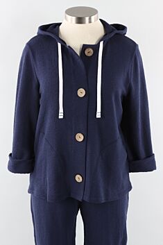 Button Front Hoodie - Navy