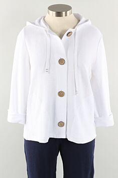 Button Front Hoodie - White