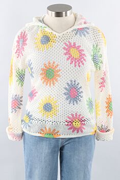 Fishnet Hoodie Sweater - Daisies