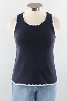 Crochet Edge Sweater - Navy