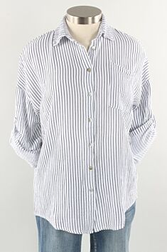 Button Front Shirt - Blue Stripe