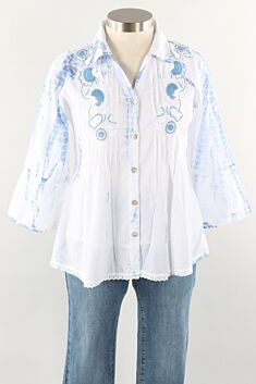 Bell Sleeve Shirt - Blue Presley Print