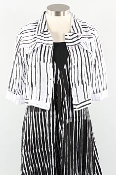Cropped Linen Jacket - White & Black