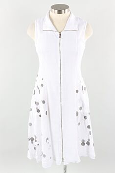 Sleeveless Zipper Dress - White & Black Dot