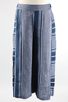 Crop Pant - Navy Linen Stripe