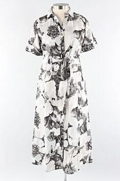 Shirt Dress - Grey Floral Linen