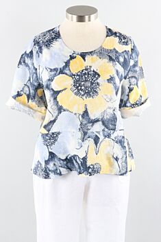 Cinch Pocket Top - Navy Floral Linen