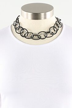 Short Textured Loop Necklace - Silver & Black