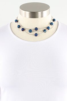 Three Strand Necklace - Silver & Blue
