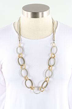 Interlocking Ring Necklace - Silver Gold & Bronze