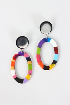 Gloss Oval Earring - Black & Kandinsky Mix