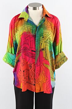 Art Silk Big Shirt - Multi Color Picasso
