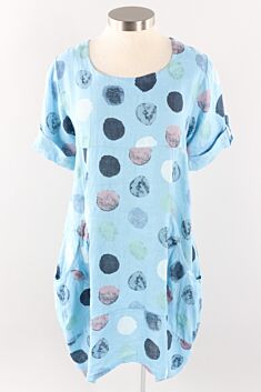 Short Sleeve Dress - Blue Dots