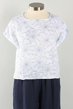 High Low Top - White Daisy Linen