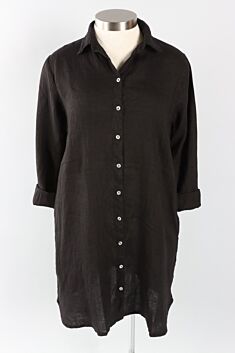 Shirt Dress - Black Hanky Linen