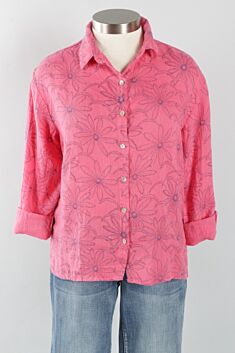 Side Slit Shirt - Watermelon Daisy Linen