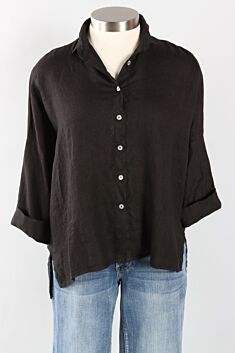 High Low Shirt - Black Hanky Linen