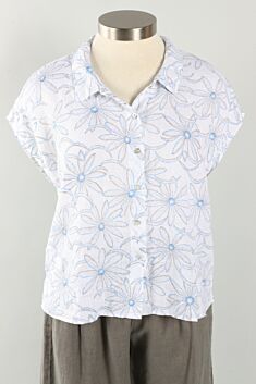 Boxy Shirt - White Daisy Linen