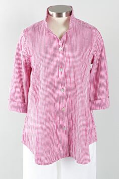 Mandarin Collar Shirt Plus - Pink