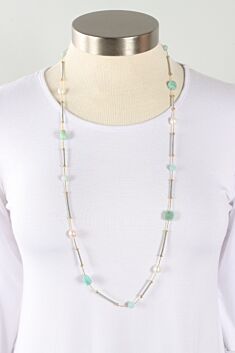Long Stick and Stone Necklace - Silver & Gold