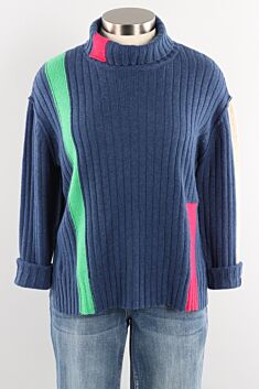 Rib Roll Neck Sweater - Indigo