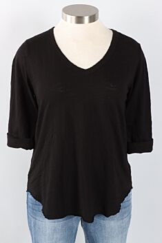 3/4 Sleeve V-Neck Tee - Black