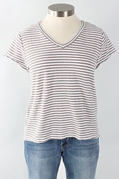 V-Neck Crop Top - White Stripe