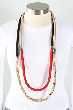 Evolve Necklace & Bracelet - Plaid, Cream, Black & Red