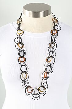 Long Multi Loop Ring Necklace - Black & Tortoise
