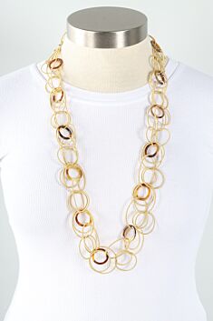 Long Multi Loop Ring Necklace - Gold & Tortoise
