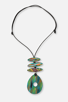 Wooden Pendant Necklace - Turquoise Multi